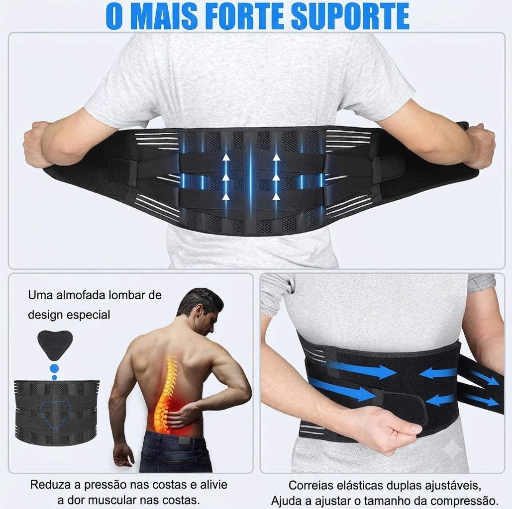 Cinta Ortopédica Lombar com 6 Hastes de Suporte
